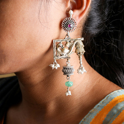 Artistic Dual Tone Peacock Earrings-1