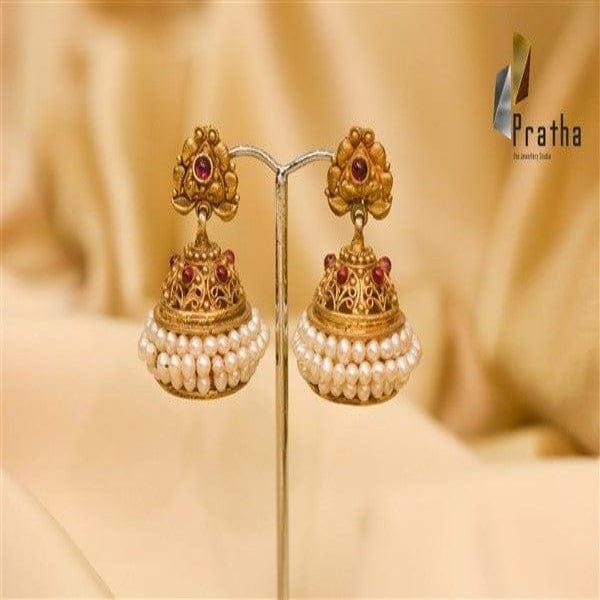 Gold Plated Handcrafted Jhumki With Pearls-0