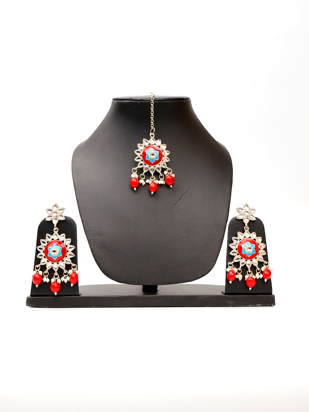 Multicolor Kundan and Pearl Choker Style Necklace Set with Earings and Mang Tikka-2