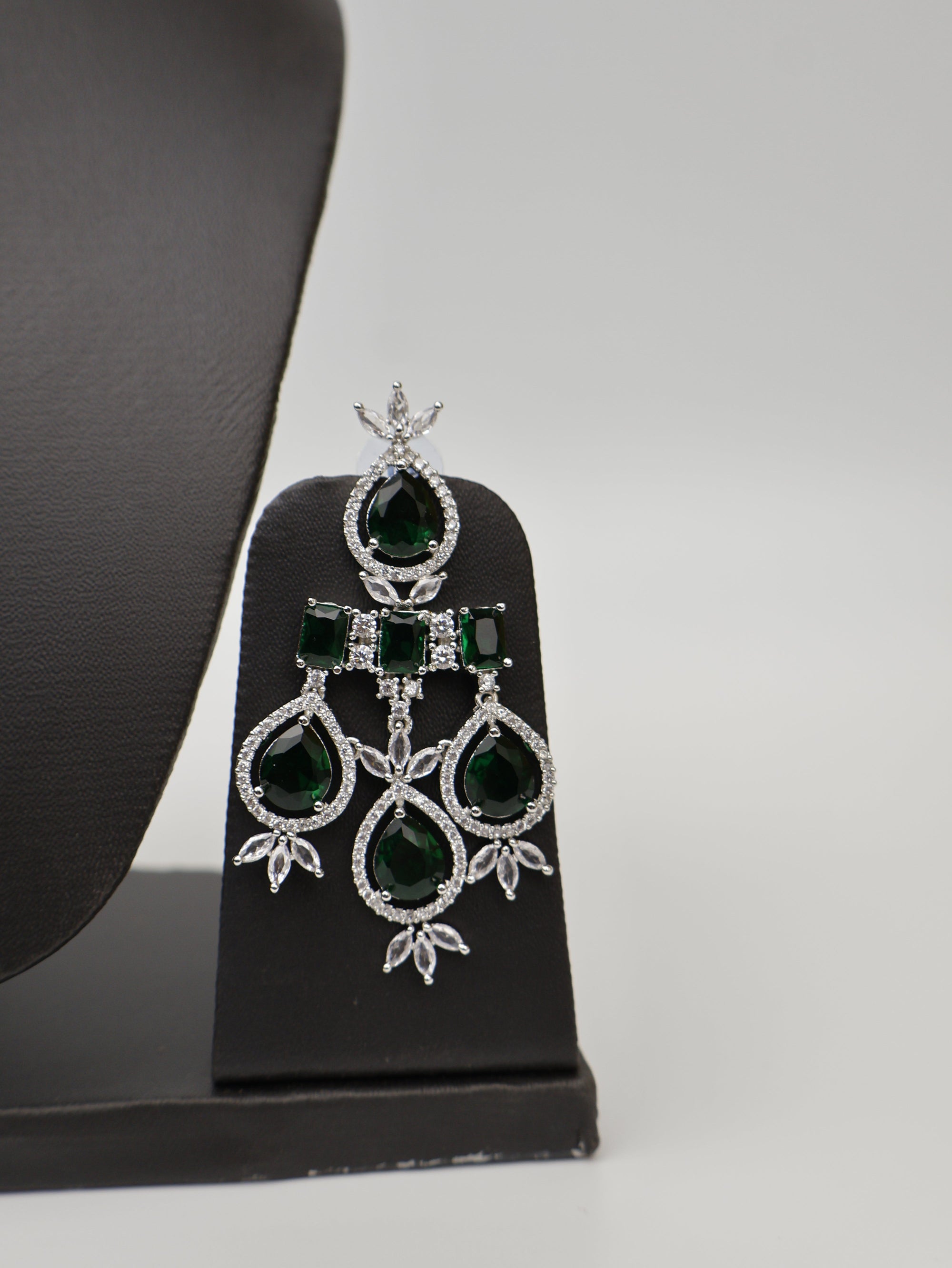 Green Stones Reverse AD Necklace Set with Earings-2
