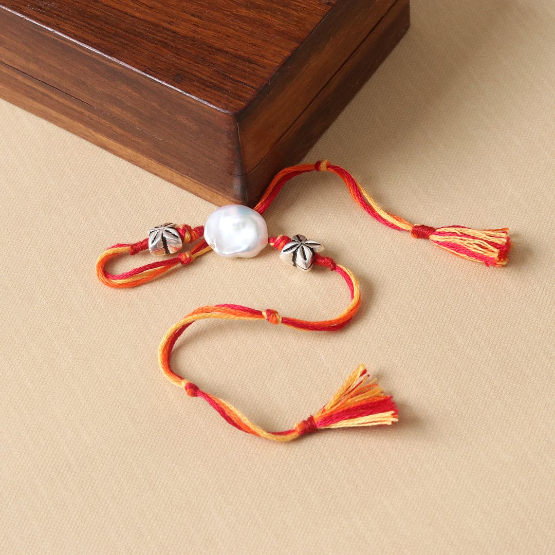 Silver Pearl Beads Rakhi-0