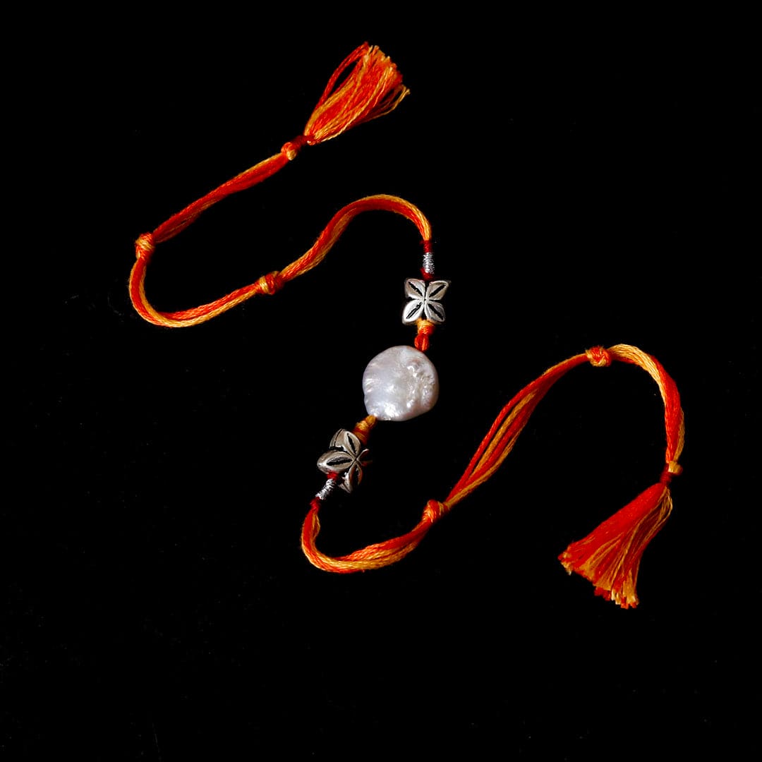 Silver Pearl Beads Rakhi-2