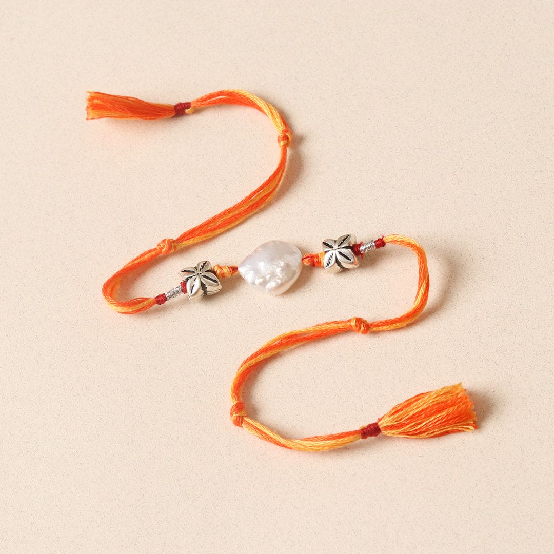Silver Pearl Beads Rakhi-3