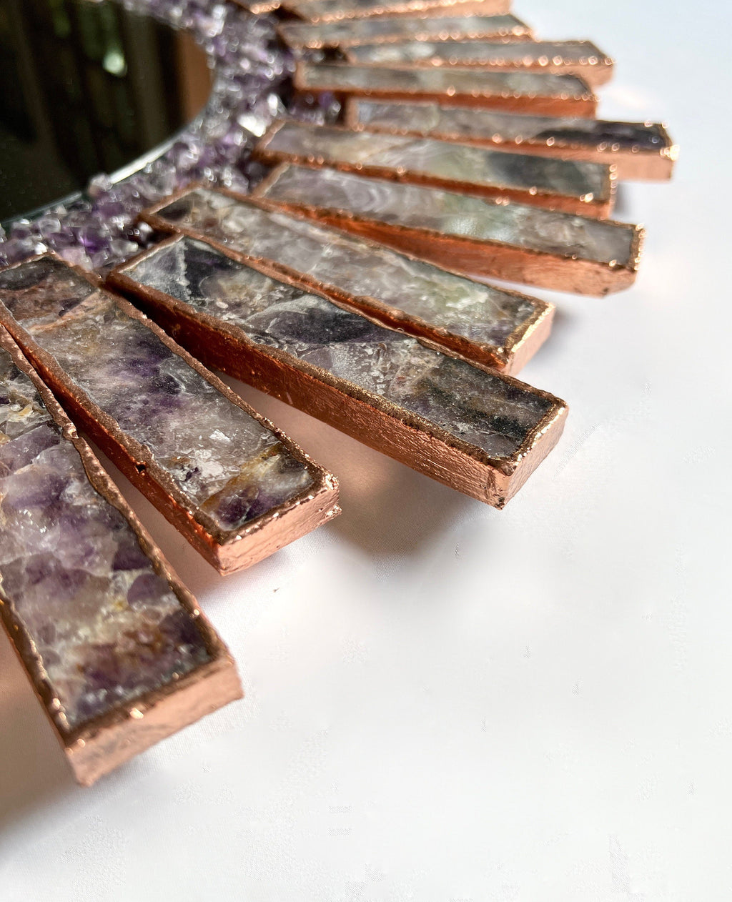 Starburst - Handmade 20" Round Rose Gold Plated Amethyst Mirror with Amethyst Crystal Gemstones-3