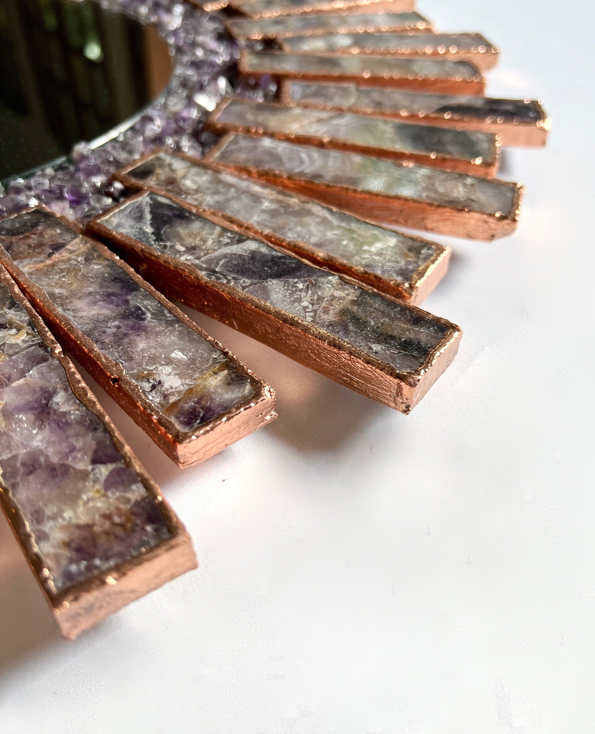 Starburst - Handmade 20" Round Rose Gold Plated Amethyst Mirror with Amethyst Crystal Gemstones-3