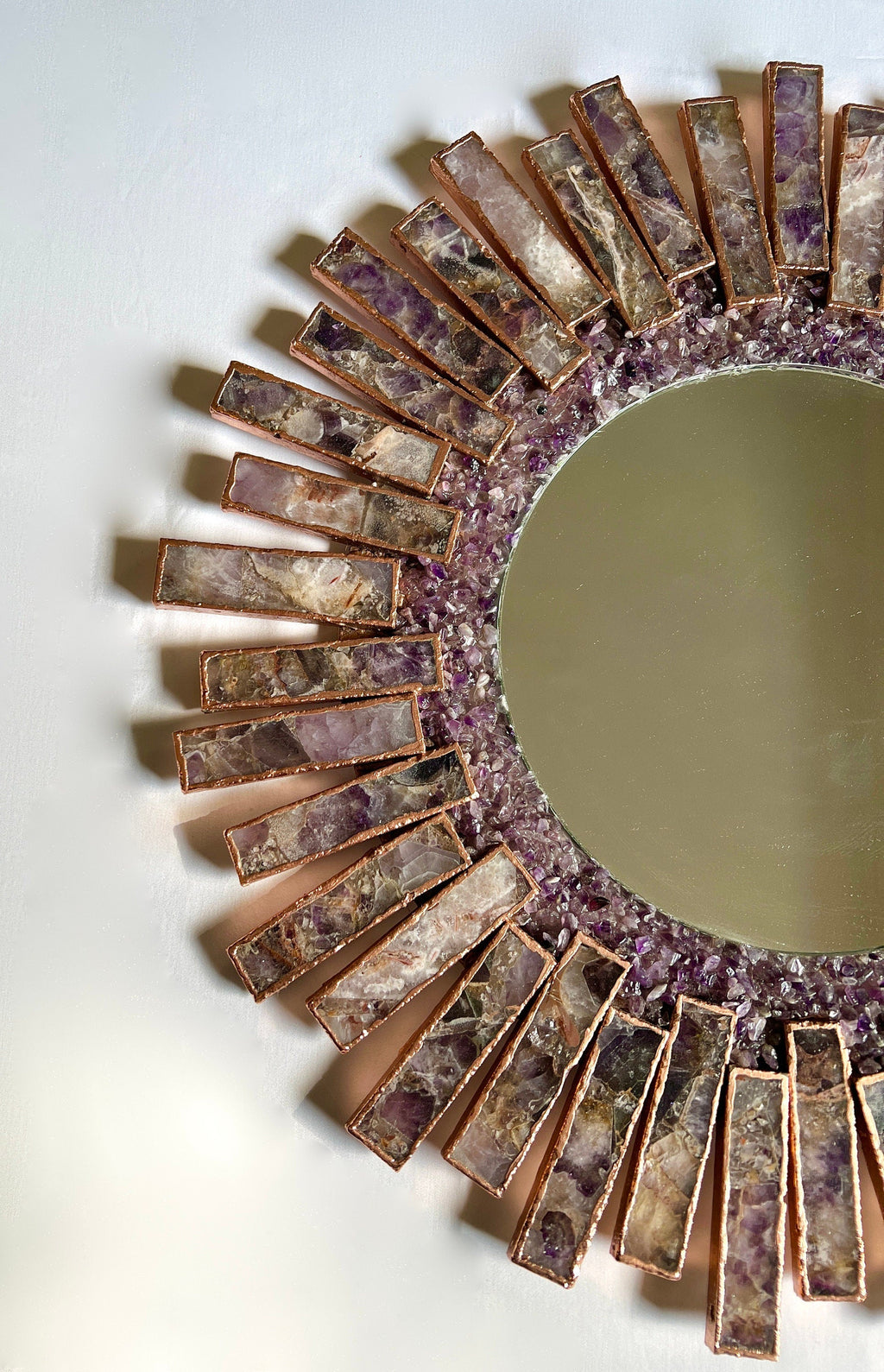 Starburst - Handmade 20" Round Rose Gold Plated Amethyst Mirror with Amethyst Crystal Gemstones-1