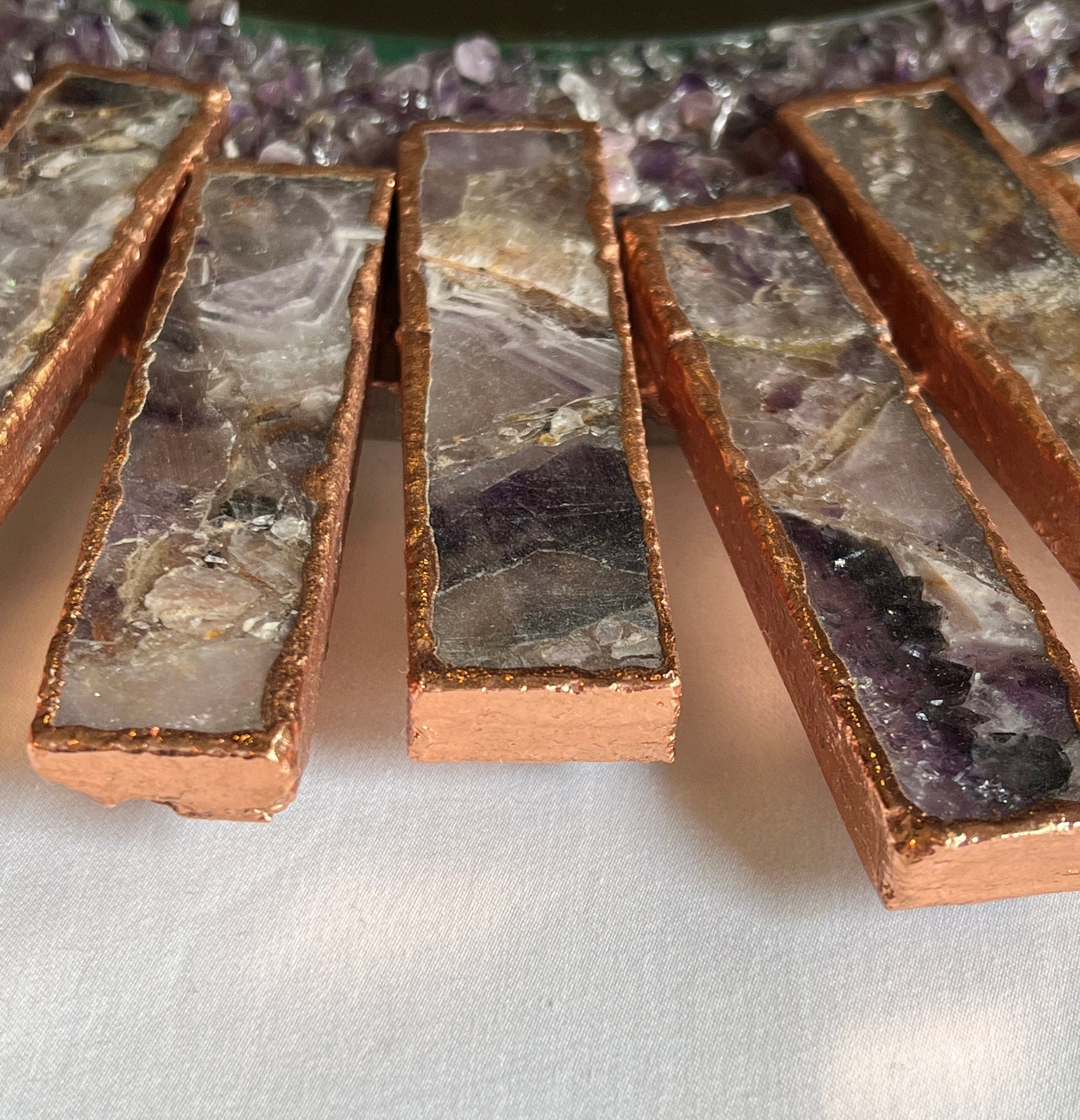 Starburst - Handmade 20" Round Rose Gold Plated Amethyst Mirror with Amethyst Crystal Gemstones-4