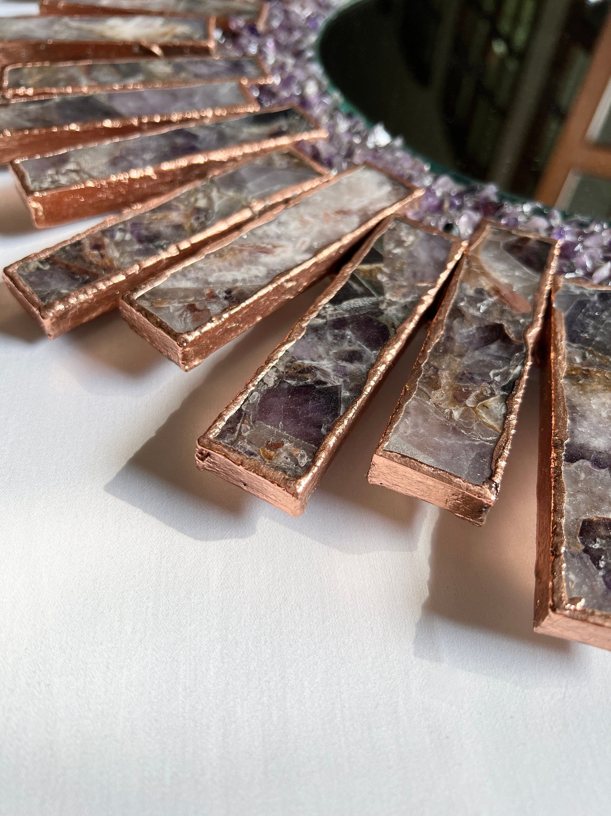 Starburst - Handmade 20" Round Rose Gold Plated Amethyst Mirror with Amethyst Crystal Gemstones-2