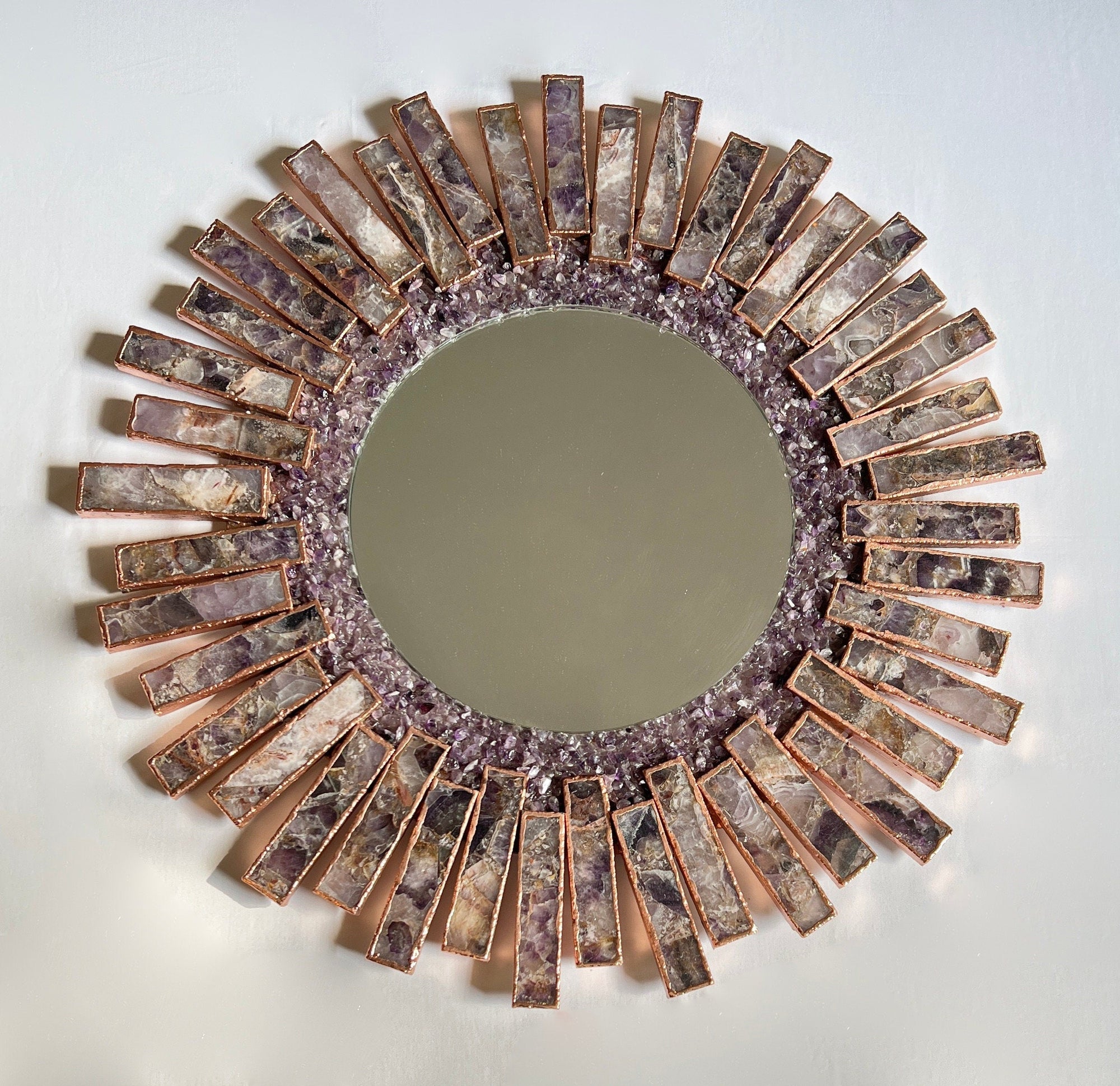Starburst - Handmade 20" Round Rose Gold Plated Amethyst Mirror with Amethyst Crystal Gemstones-0