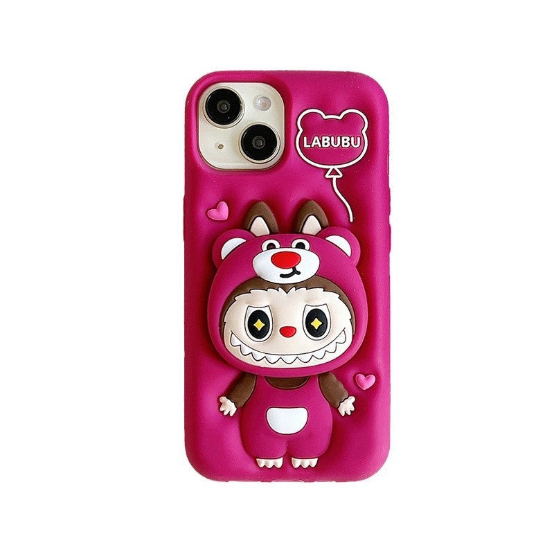 Sugarplum Labubu Silicone Phone Case – Limited Barbiecore Edition (3D Bear Onesie, Fuchsia Pink, Exclusive)-0